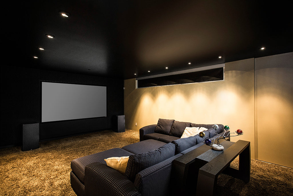 A home theater setting with a pair of Fathom v2 subwoofer units.