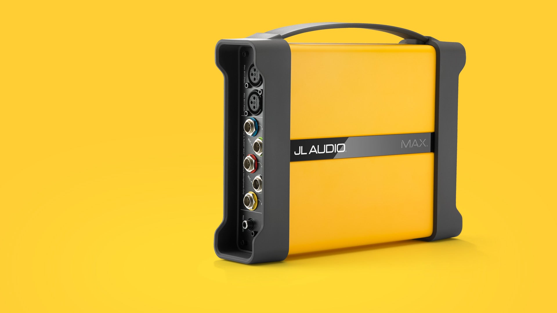 MAX™ Audio Measurement System with yellow background.