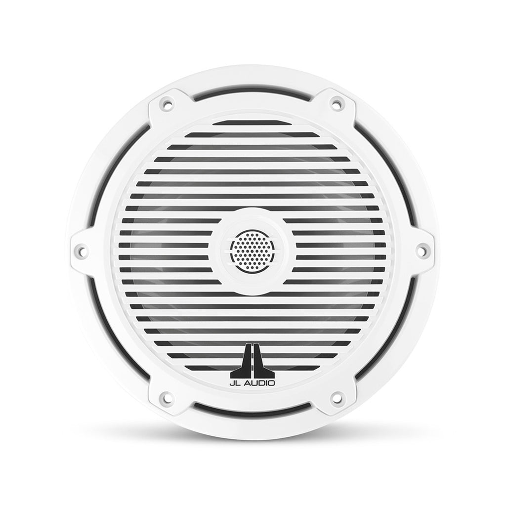 A white M3 7.7 inch marine speaker unit with classic grille.