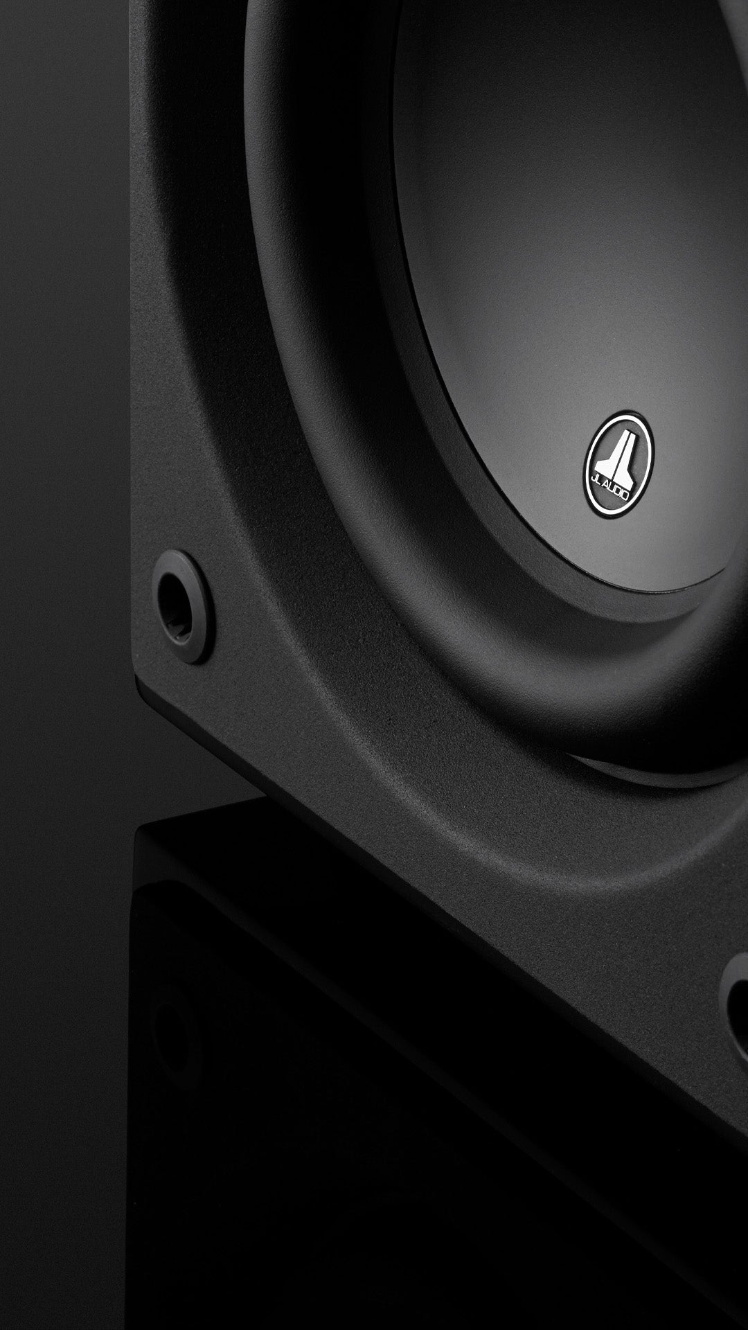Close-up view of Dominion d110 subwoofer gloss finish.