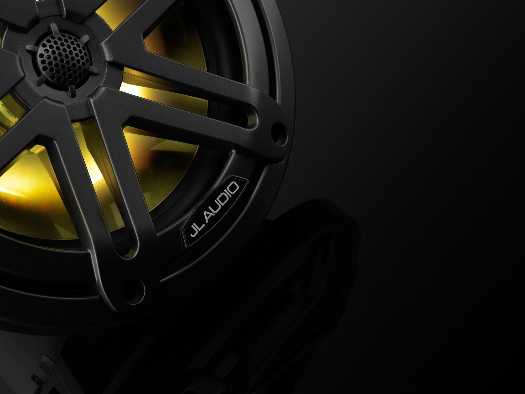 Detail of M3-770X-S-Gm-i Coaxial Speaker Lit with Yellow