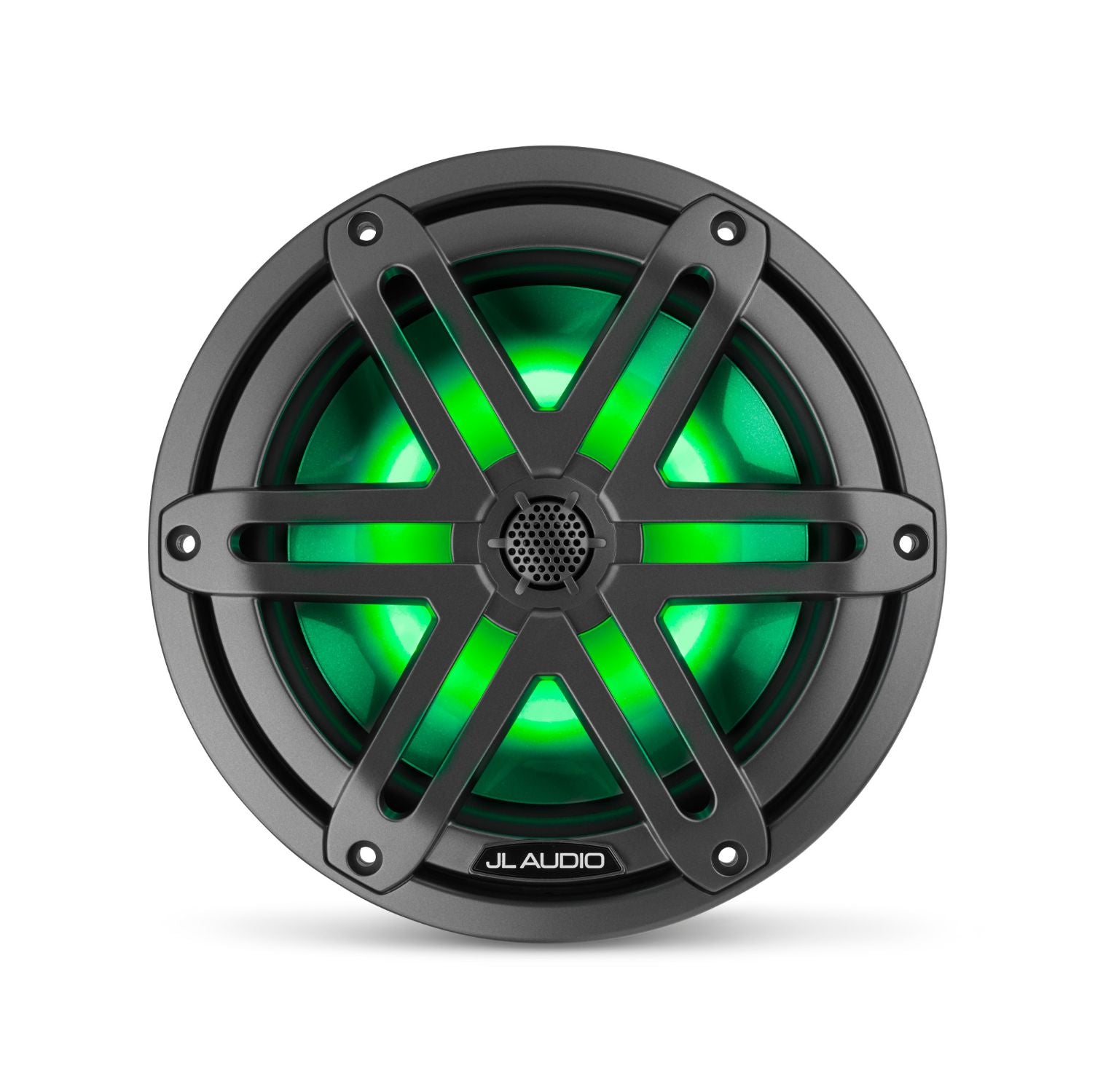Front Overhead of M3-770X-S-Gm-i Coaxial Speaker Lit with Green