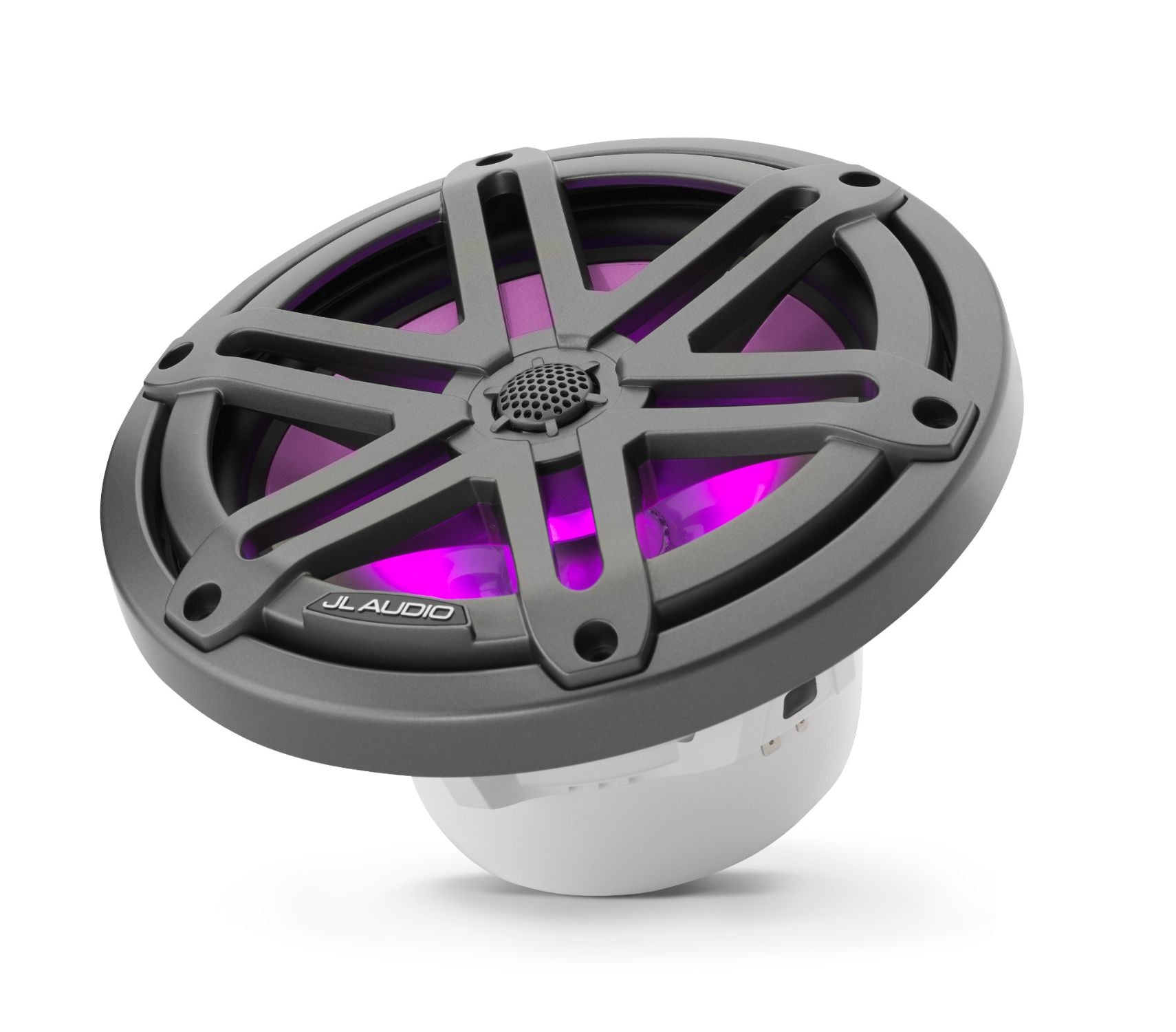 Front of M3-770X-S-Gm-i Coaxial Speaker Tilted Lit with Pink