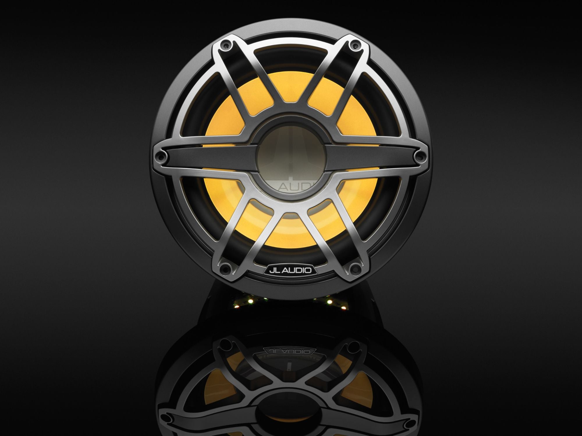 Detail of M6-10W-S-GmTi-i-4 Subwoofer Lit with Yellow