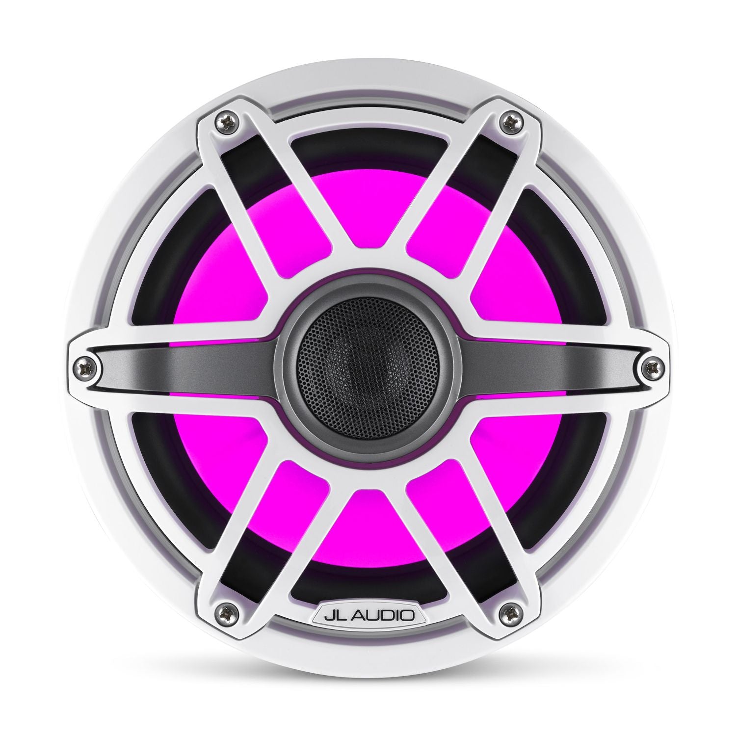 Front Overhead of M6-880X-S-GwGw-i Coaxial Speaker Lit with Pink