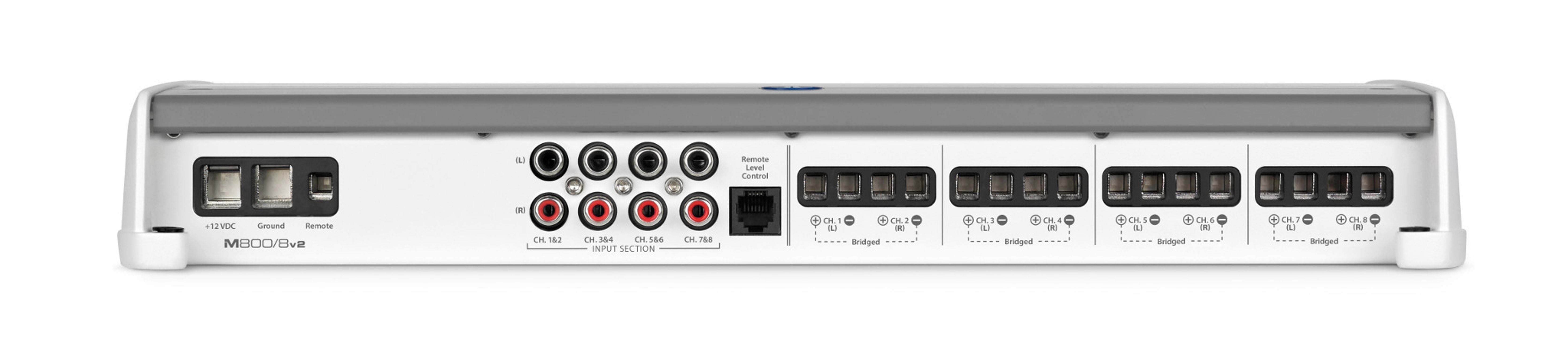 Connection Panel of M800/8v2 Amplifier with Control Panel Cover on