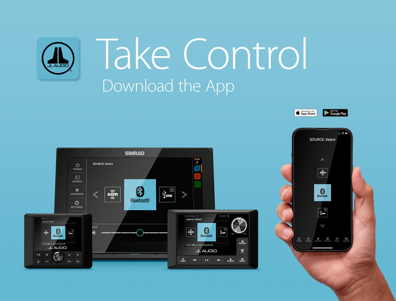 Take Control with the MediaMaster App, available on the Apple App store and Google Play