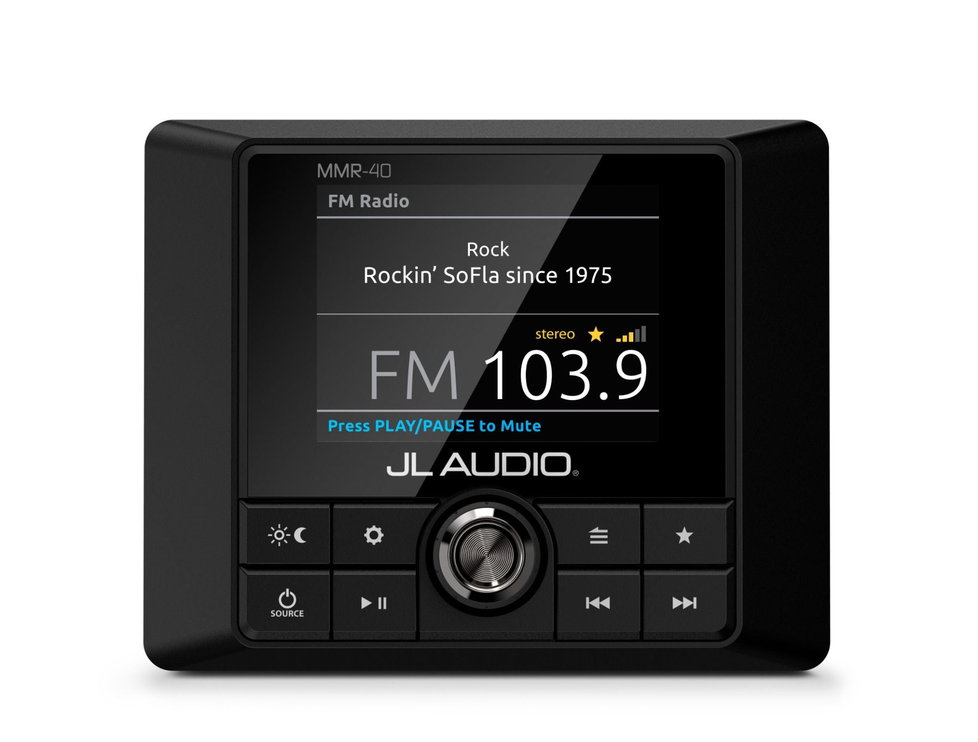 Front of MMR-40 Remote Straight On Displaying FM Radio Control