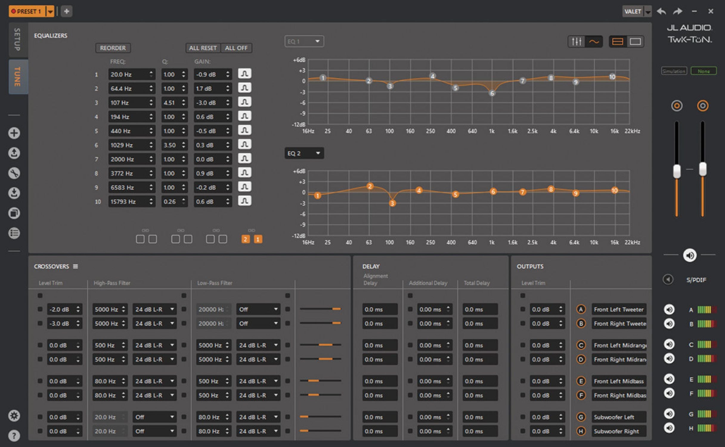 Screen Shot of Setting EQ in TüN Software