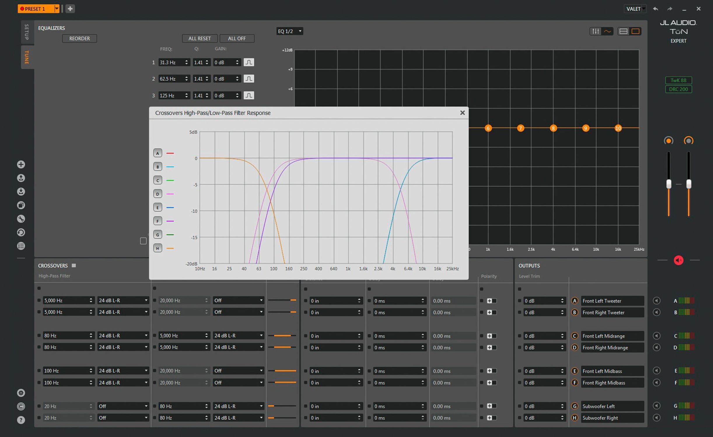 Screen Shot of Setting Crossover in TüN Software for TwK-88