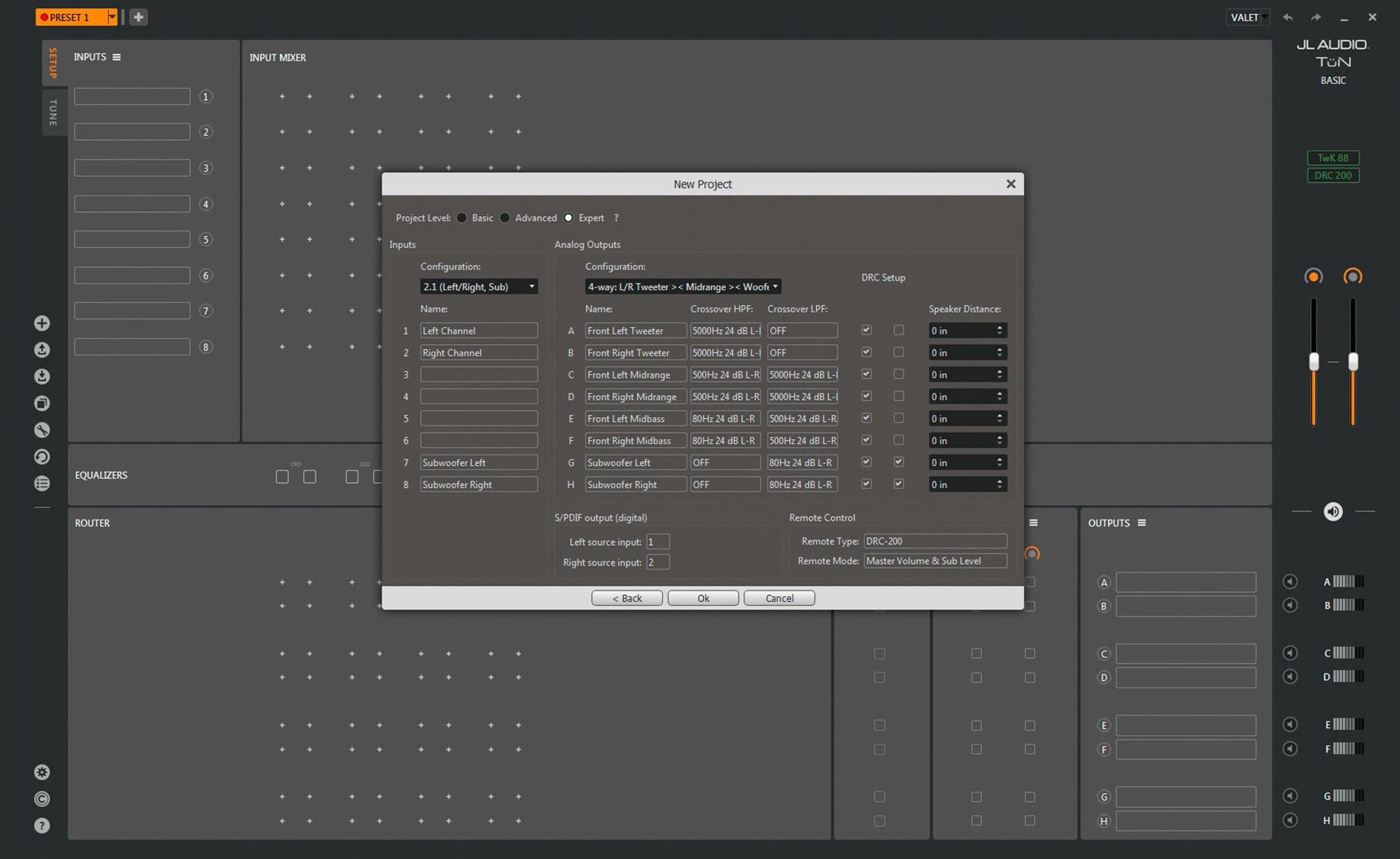 Screen Shot of the New Project Window in TüN Software
