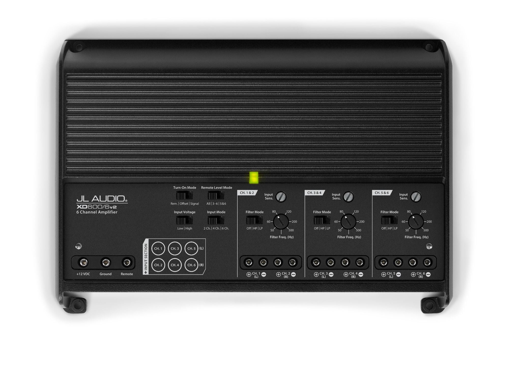 Front of XD600/6v2 Amplifier Overhead showing Control Panel