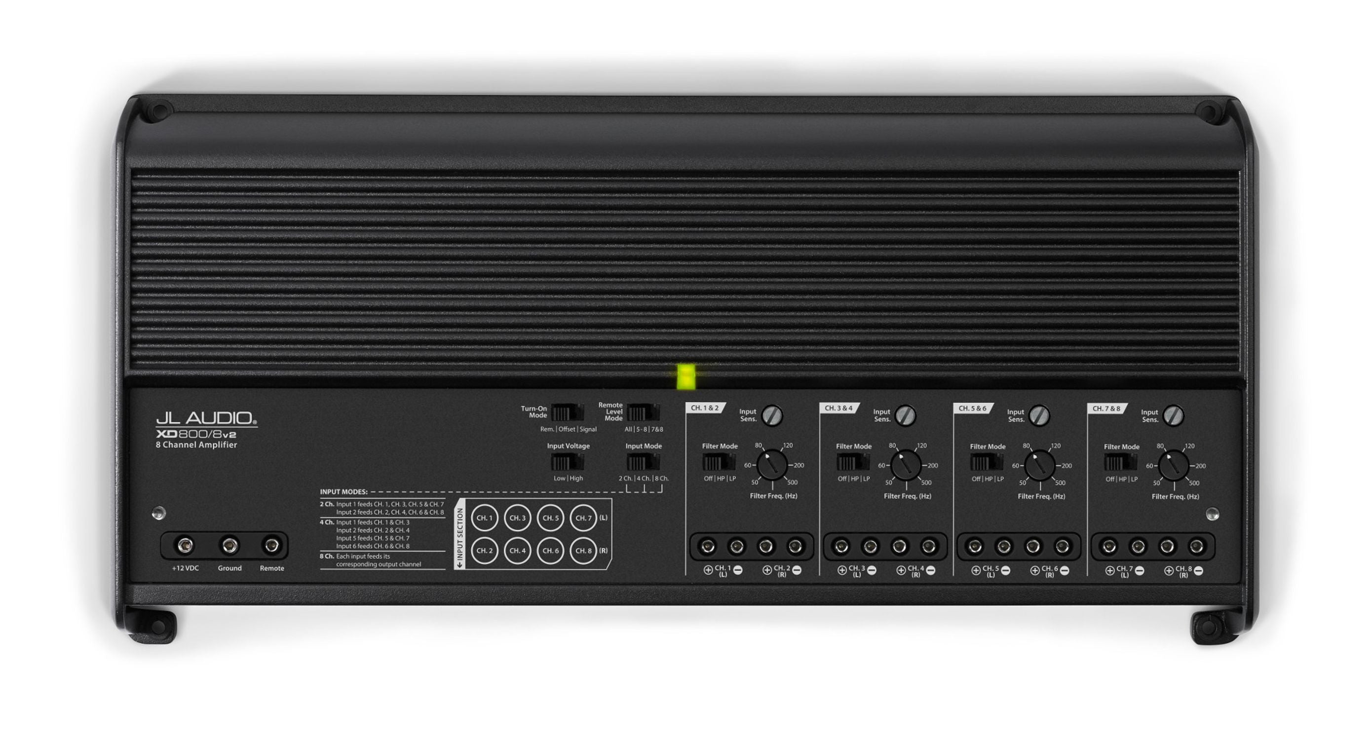 Front of XD800/8v2 Amplifier Overhead showing Control Panel